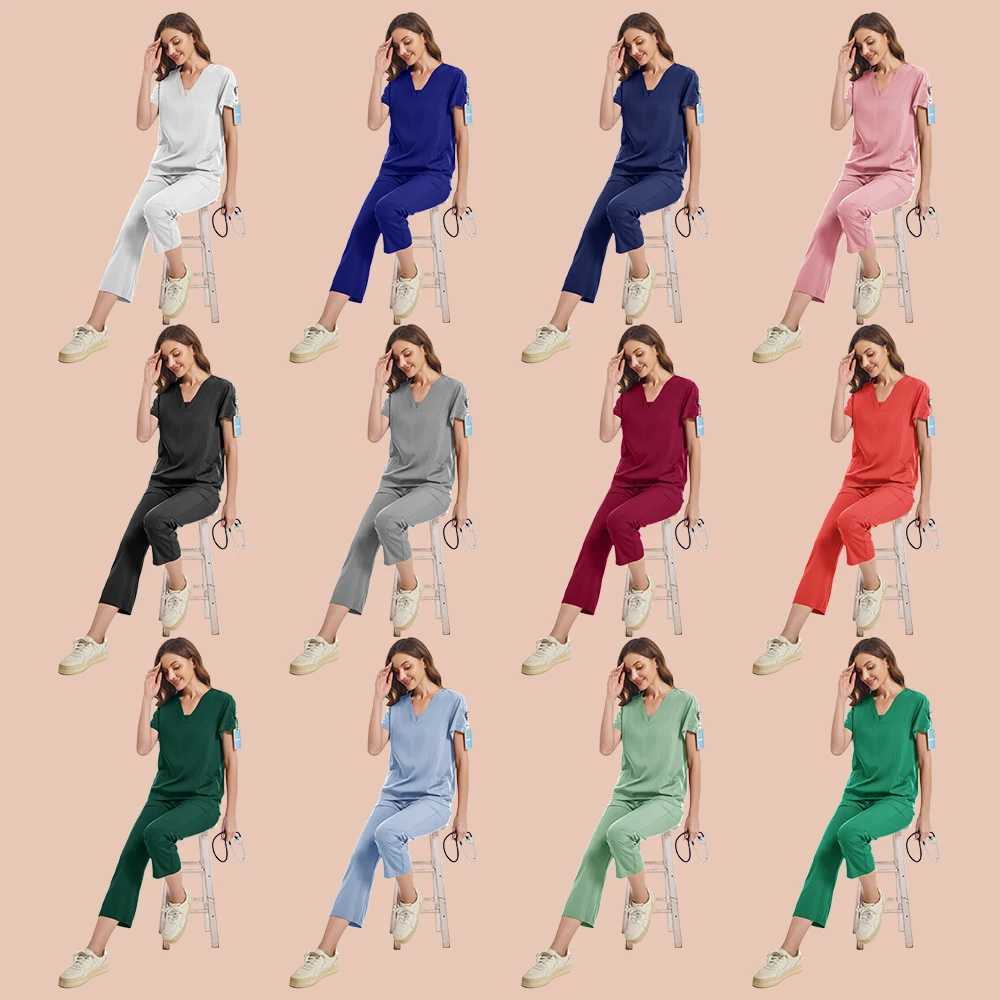New Stretch Scrub Top Pants With Pocket Clinical Scrubs Set Medical Uniforms Doctor Nurse Surgical Uniform Beauty Sn Workwear X250410
