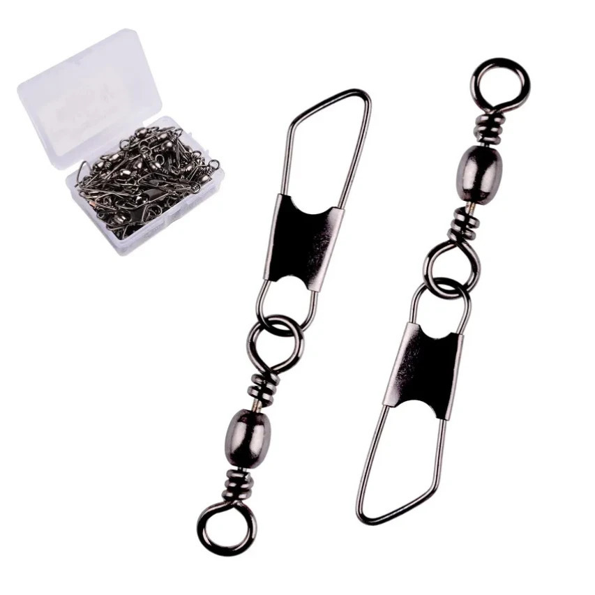 50Pcs Box Brass Barrel Fishing Swivel Solid Rings Fishing Pin Line Connector Fishhook with Interlock Snap Swivels Tackle Tool 251103