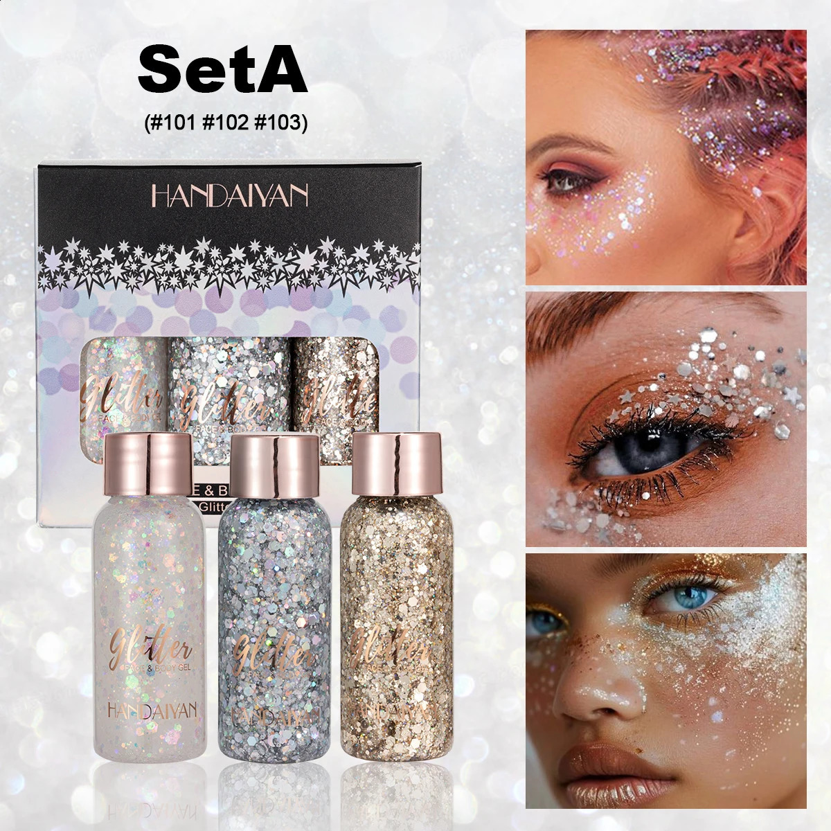 HANDAIYAN 3 colors set gel glittering mermaid face and body glitter stage performance festival glitter gel female body glitter 250410