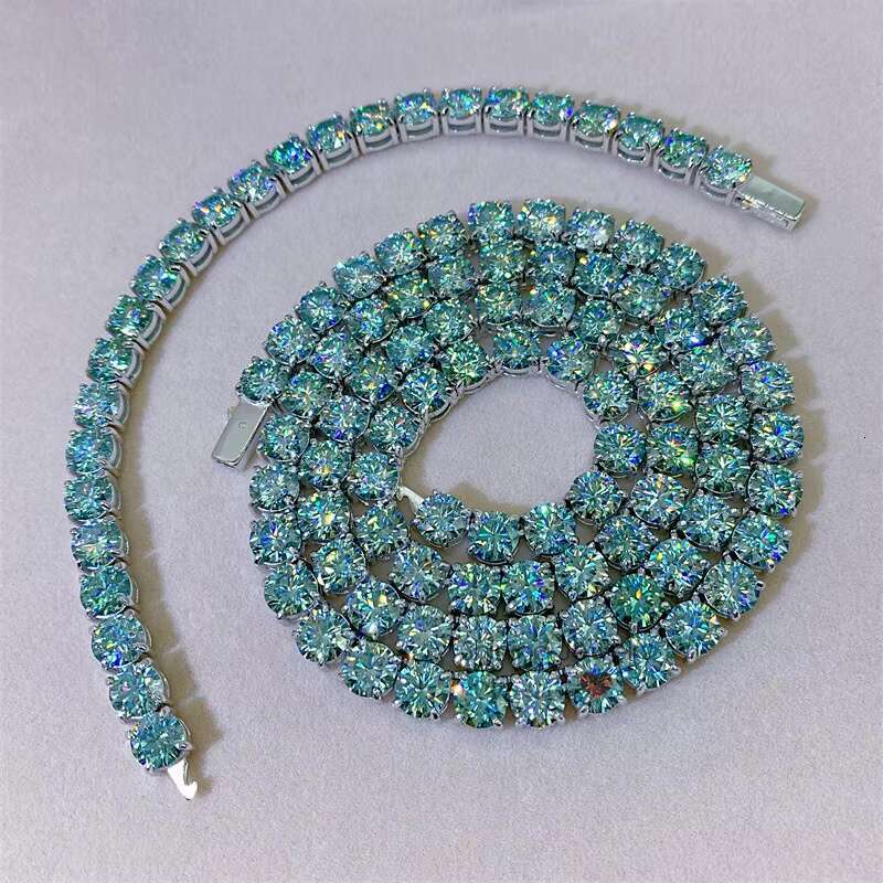 Hip Hop Hot Sell Factory Direct Sell Sterling Silver 925 White Gold 6.5mm Blue Moissanite Tennis Chain