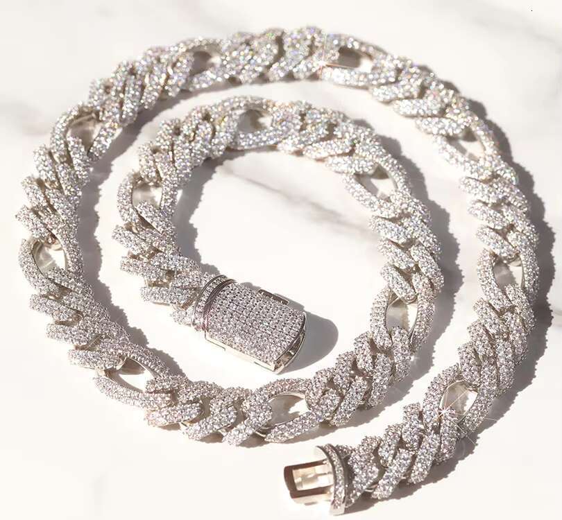 New Design Hip Hop Chain 13mm Wide 925 Silver Necklace D/VVS Moissanite Necklace Bling Cuban Link Chain