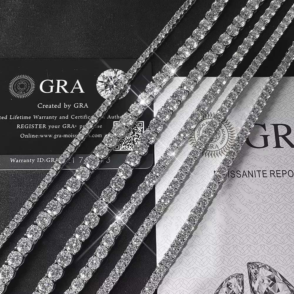 Hiphop 5mm Moissanite Tennis Necklace 925 Sterling Silver Pass Diamond Tester Gold Plated Iced Out VVS Moissanite Tennis Chain