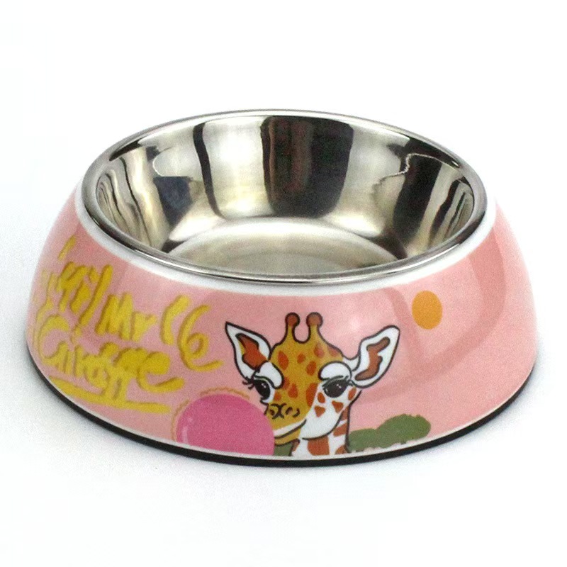 H1375 Durable and easy-to-clean stainless steel pet bowls with non-slip design and cute patterns. Dog and cat food and water bowl sets available.