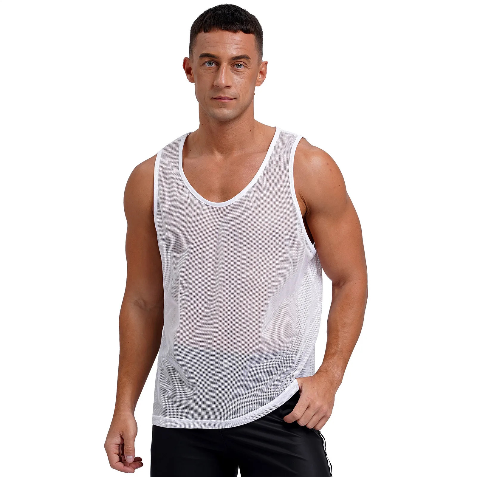 Men Sleeveless Hollow Out Mesh Training Vest for Basketball Football Volleyball Casual T Shirt Gym Wear Muscle Tops Tank Tops 250411