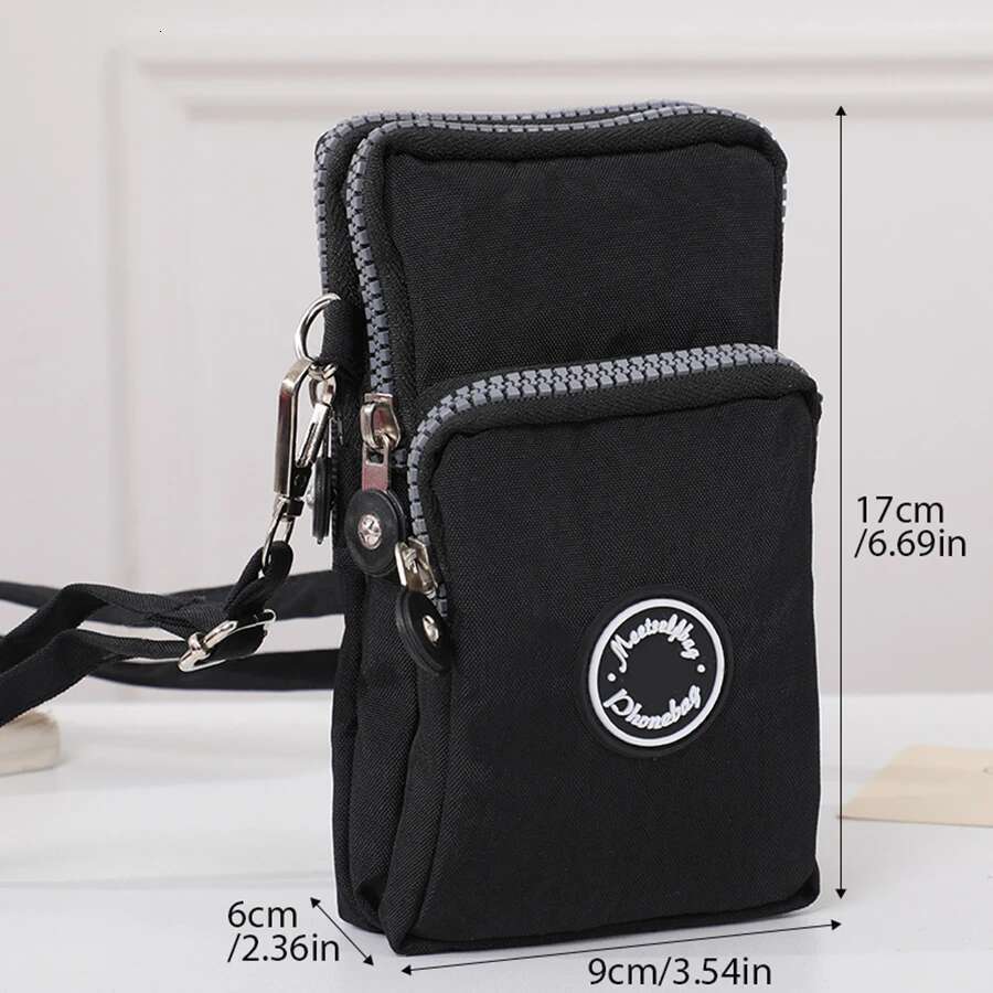 Multifunctional triple zipper nylon ladies hot crossbody portable daily running arm hundred shoulder cell phone bag