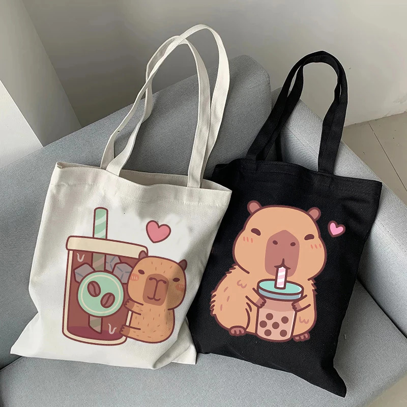 Hip Hop Woman Capybara Tote Bag Shopper Canvas Shoulder Capibara Eco Harajuku Casual Shopping Women Female 251110