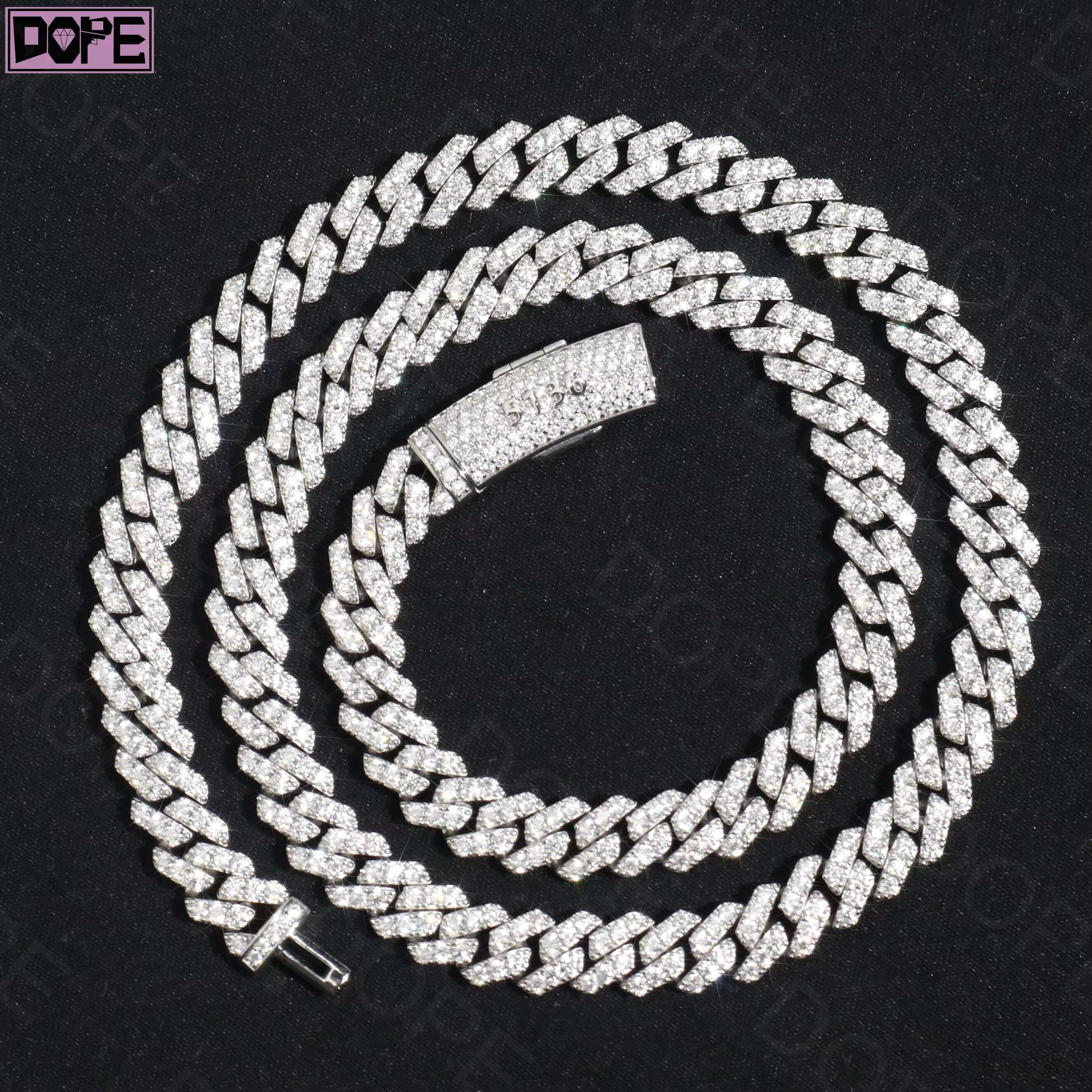 8mm Cuban Link Chain Hiphop Men 925 Sterling Silver Rhodium Plated Iced Out Moissanite Cuban Chain
