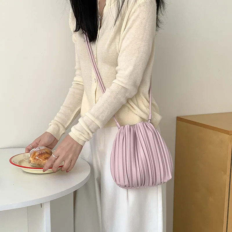 PU Leather Small Square Crossbody Bags for Women 2025 Fashion Pleated Versatile Phone Shoulder Bag Korean Handbags 251106