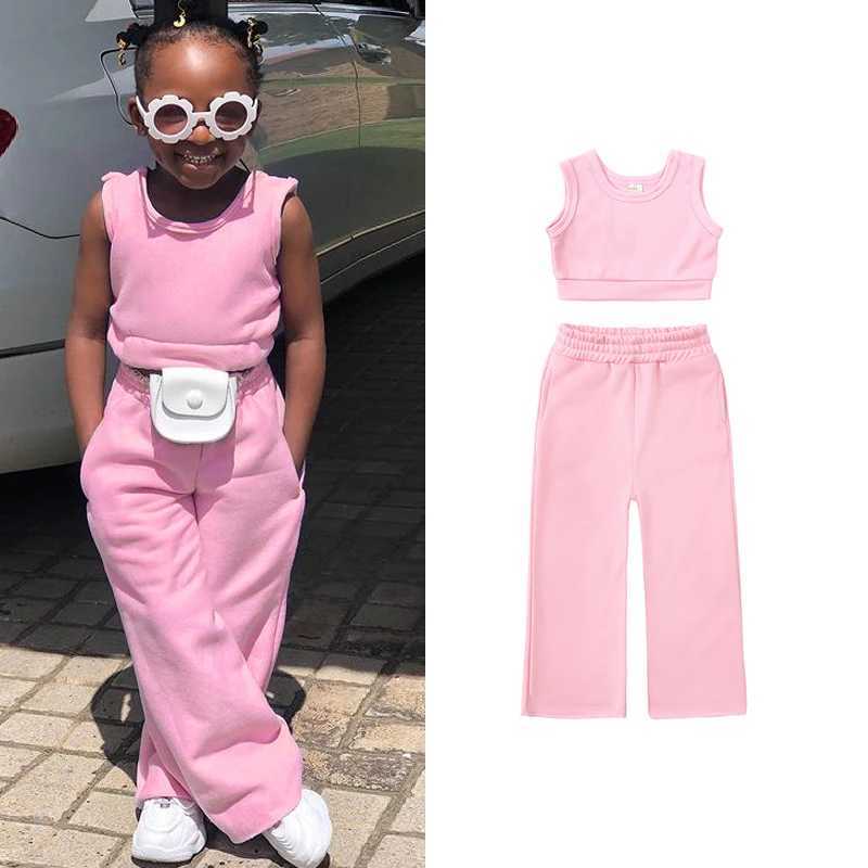 1-10Y Childrens Girls Clothing Set Childrens Clothing Pure Cotton Sleeveless Fashion Top+Weight Loss Pants Summer Childrens Clothing SetXJ250410