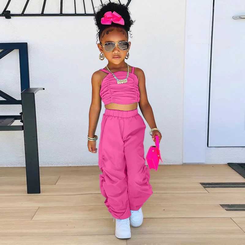 1-8 year baby and childrens summer womens sleeveless top+commodity pants 2 pieces/set childrens fashion clothing girl setXJ250410