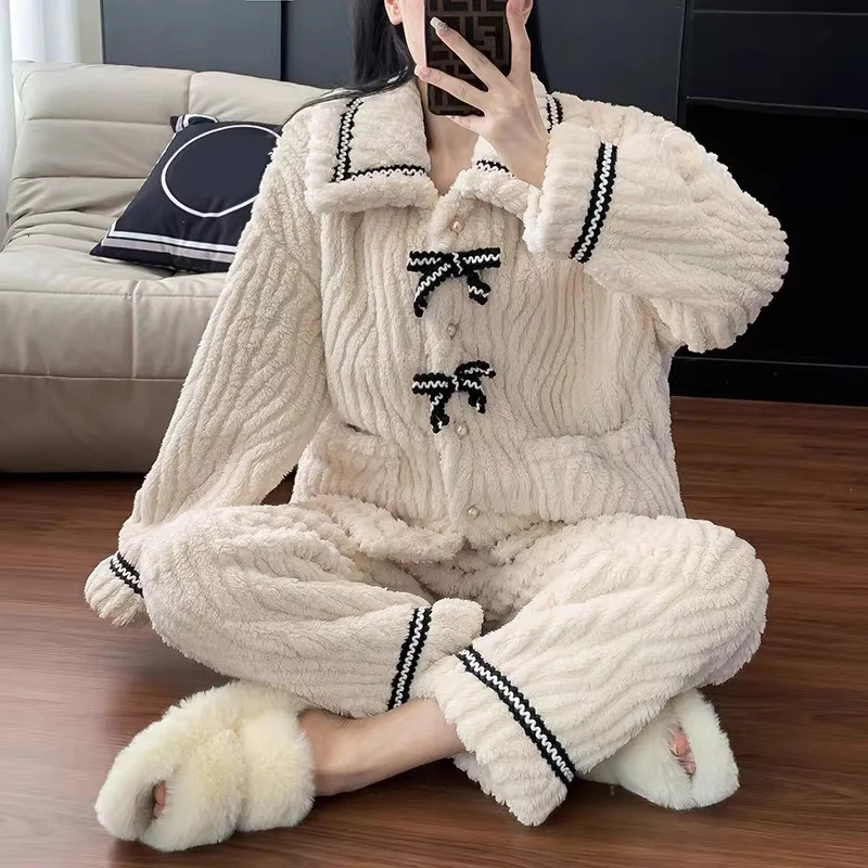 2Pcs/set womens pajamas autumn and winter students home wear padded and thickened warm princess clothes womens clothing 251106