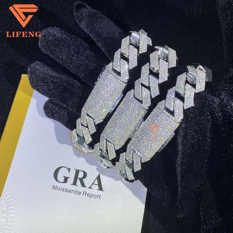 Factory Wholesale Mens 925 Sterling Silver Bracelet High Quality Hip Hop Jewelry Iced Cuban Chain VVS Moissanite White Gift