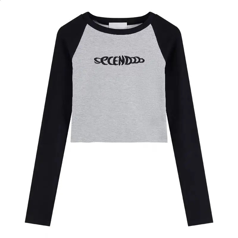 Splicing long sleeved Tshirt for women embroidered top 250411Z