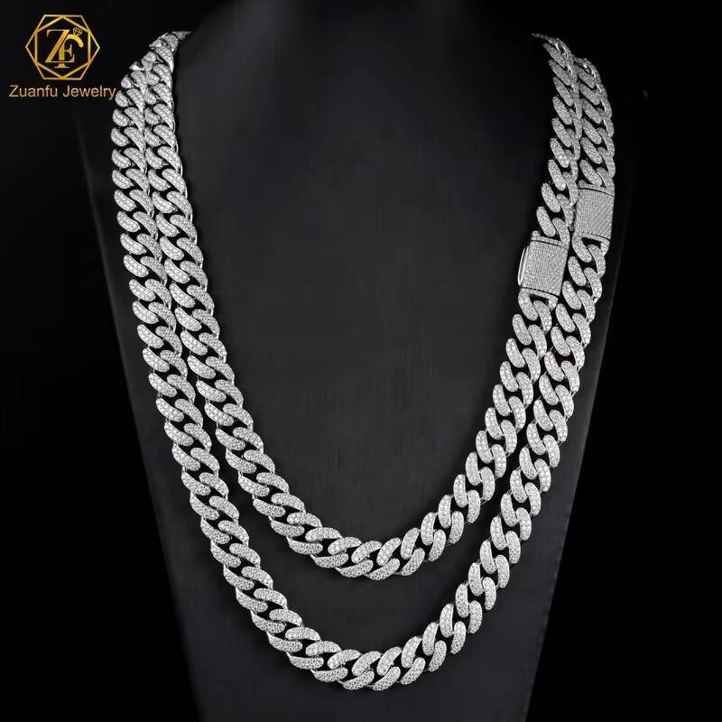 2 Rows Moissanite Prong Cuban Link Chain Necklace 12mm 15mm 925 Sterling Silver Iced Out Moissanite 8mm 20 Cuban Link Chai