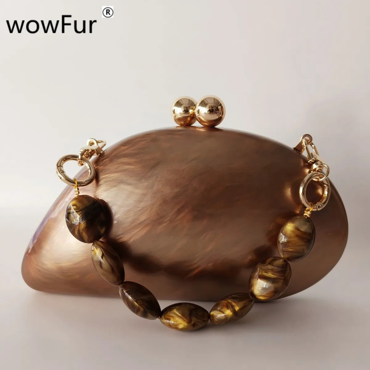 Pearl Brown Dumpling Shape Acrylic Box Clutches Party Purse L Evening Bags Lady Wedding Bridesmaid Clutches Minaudiere Handbags 251106