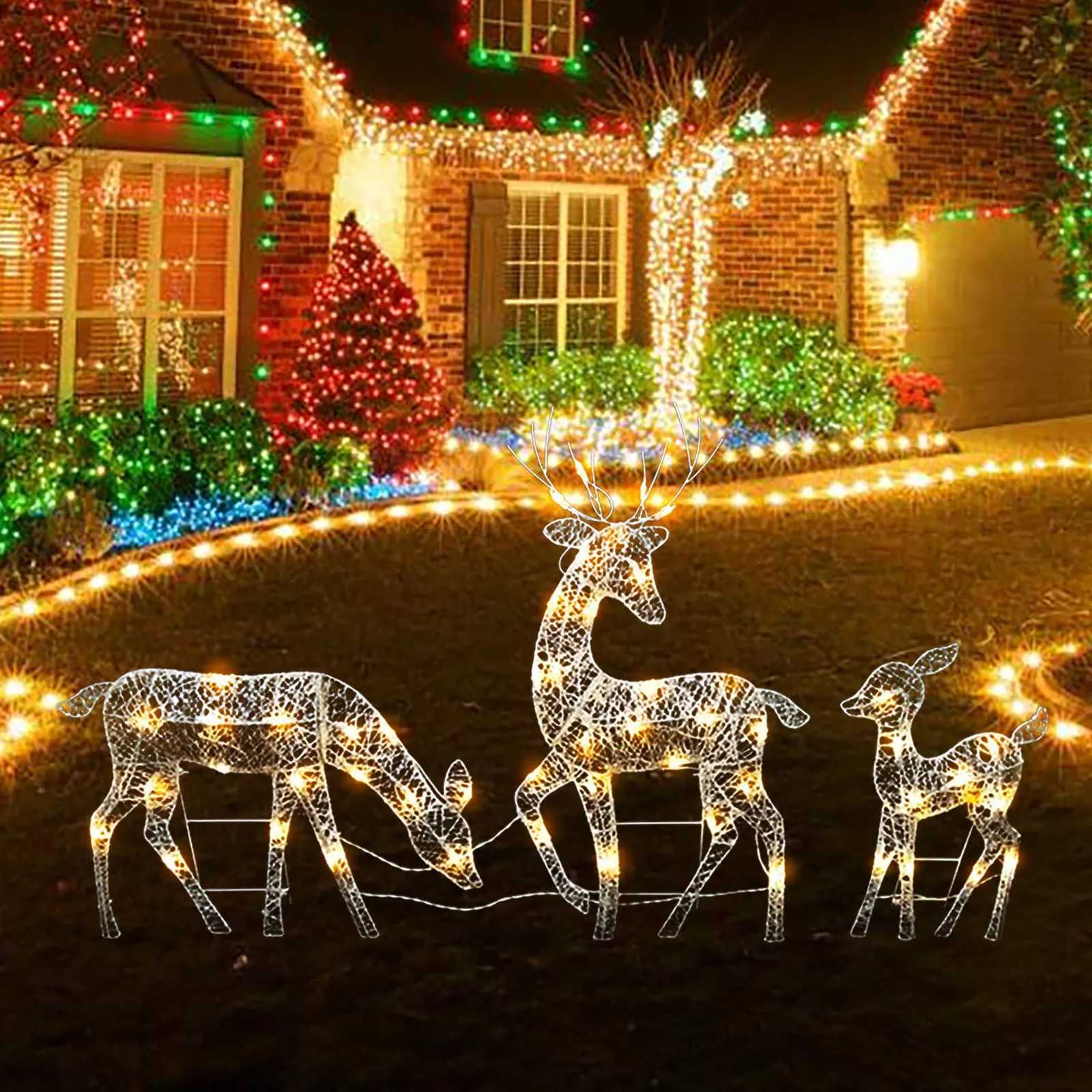 Christmas 3Pc Lighted Deer Reindeer Family Lighted Deer Christmas Decor With Led Lights Light Up Bucks Doe And Fawn Indoor Or Outdoor Yard Y251111