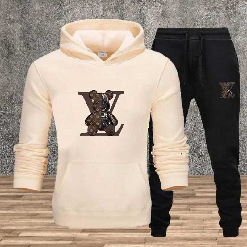 Mens hoodie set autumn and winter casual hooded sweatshirt 2-piece set fitness and sports sweatpants set street trend jogginT251111