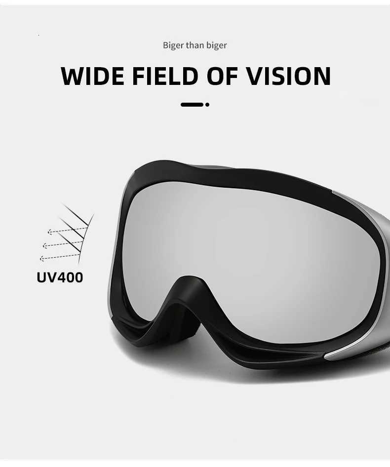 Mens Womens Outdoor Double-Layer Anti-Fog Ski Goggles Spherical Design PC Frame Silicone Lenses Snow Sports K251110