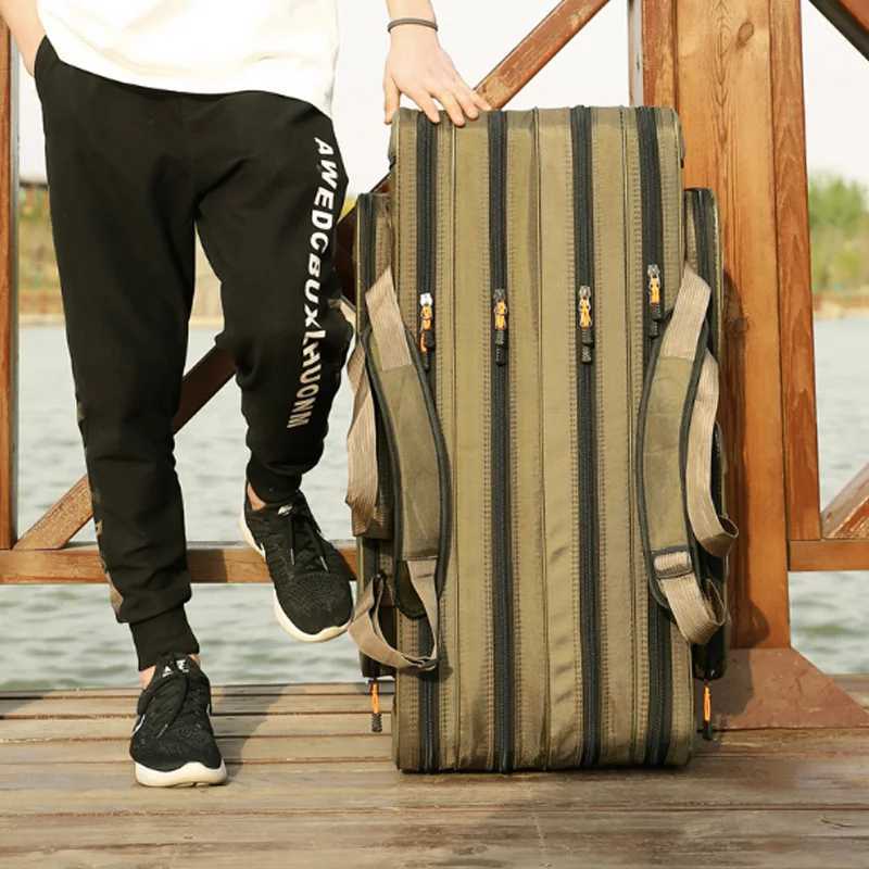 NON-Foldable 2/3/4 Layer Fishing Rod Tackle Bag 80/100/120/130CM Multifunctional Fish Reel Lure Line Tools Storage Case Gear Z250411