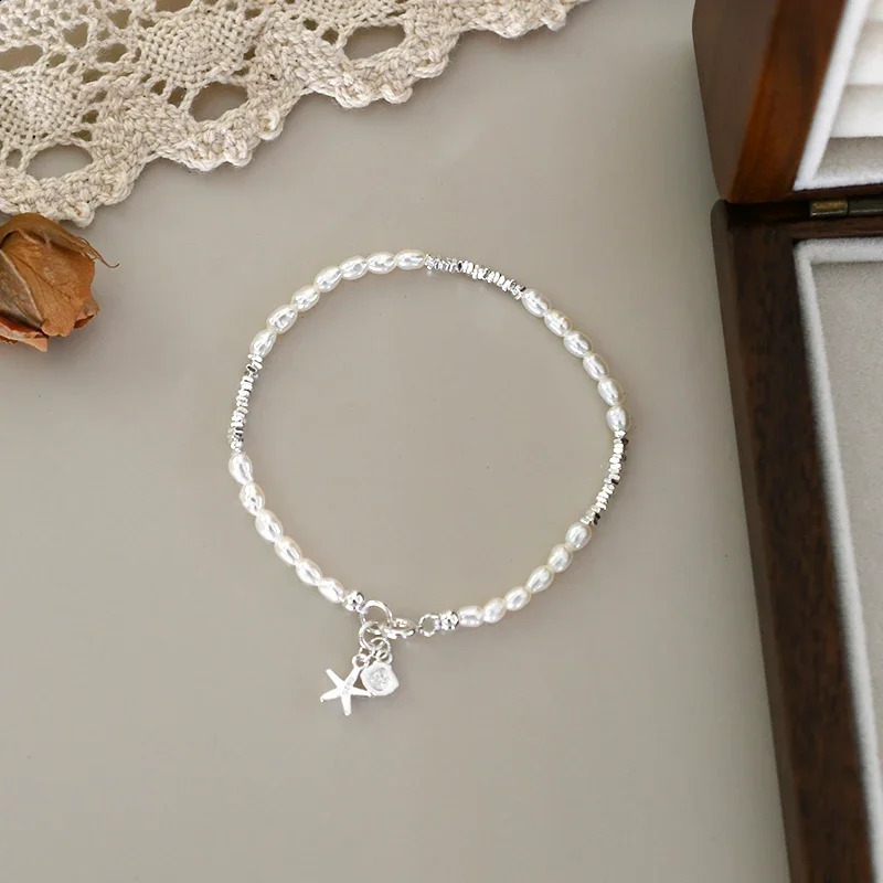 ASHIQI 925 sterling silver natural freshwater pearl shell bracelet party jewelry 250409
