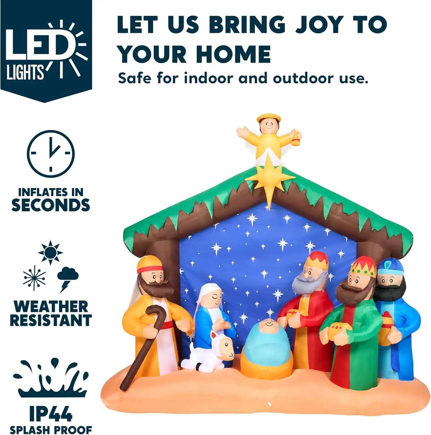 Christmas JOYFY 8 FT Long Christmas Inflatables Nativity Scene Christmas Nativity Set with Build-in LEDs for Xmas Party Yard Dcor Y251111