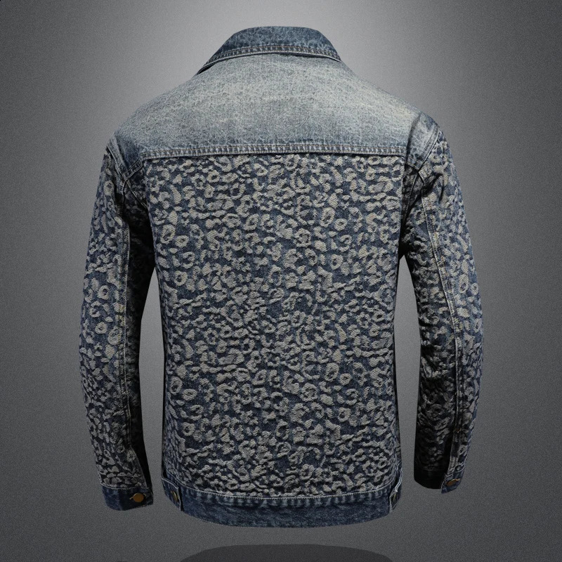 High quality jacquard spliced denim jacket for mens casual business social street clothing 250411