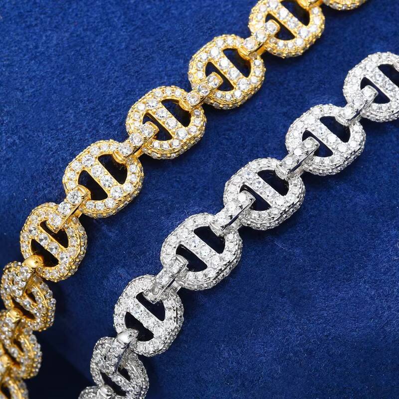 Fully Moissanite Hip Hop Bracelet 11mm Gold Plated 925 Sterling Silver Ice Out Moissanite Fashion Jewelry for Men Women