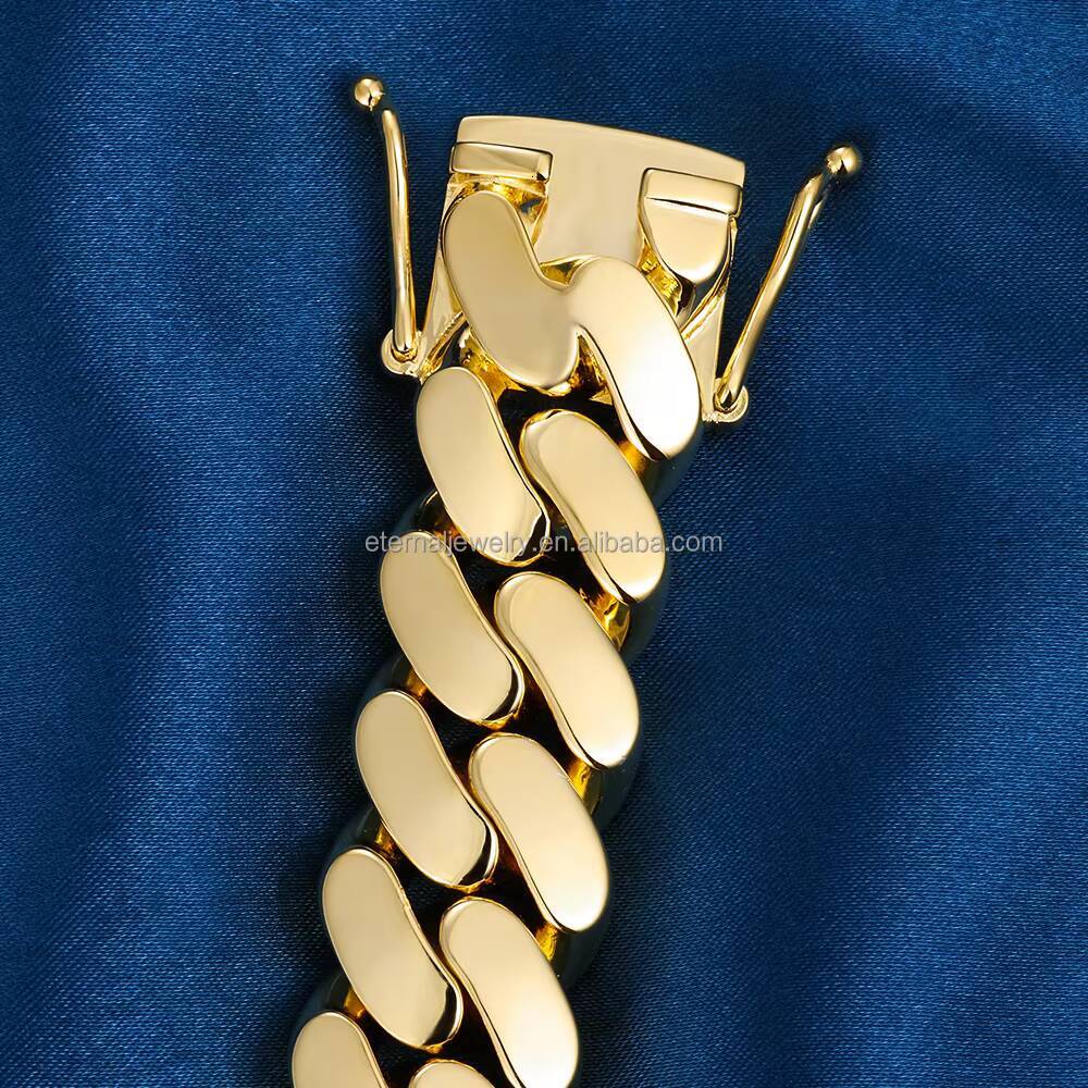 Custom Hip Hop 20mm Real S925 Sterling Silver 9K 10K 14K 18K Solid Gold Plated Miami Cuban Link Chain Necklace Bracelet