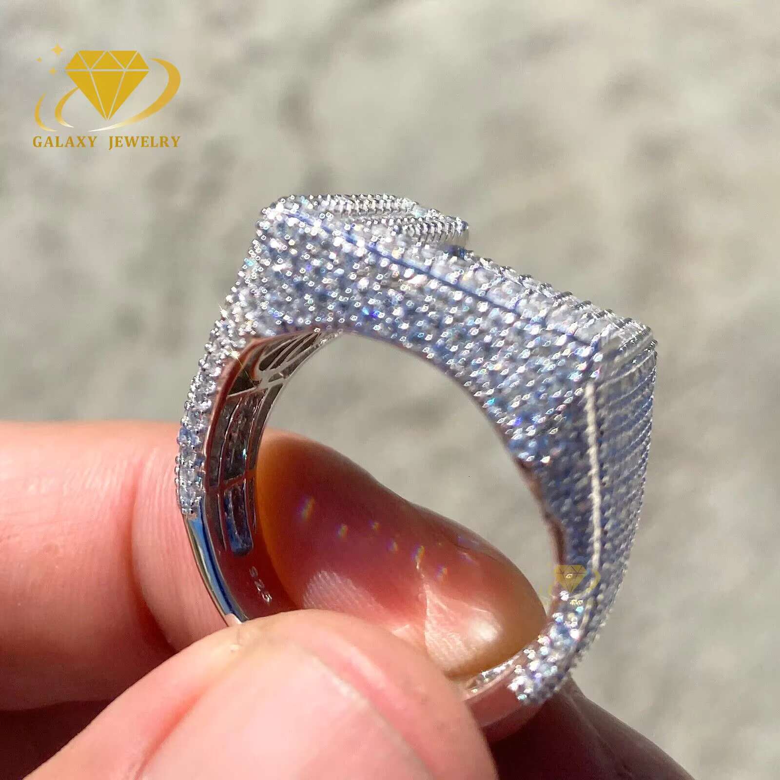 Initial Rings Letter Rings Mossanite Men Hip Hop Moissanite 925 Sterling Silver Baguette Iced Out A-Z Custom 26 Letters Ring