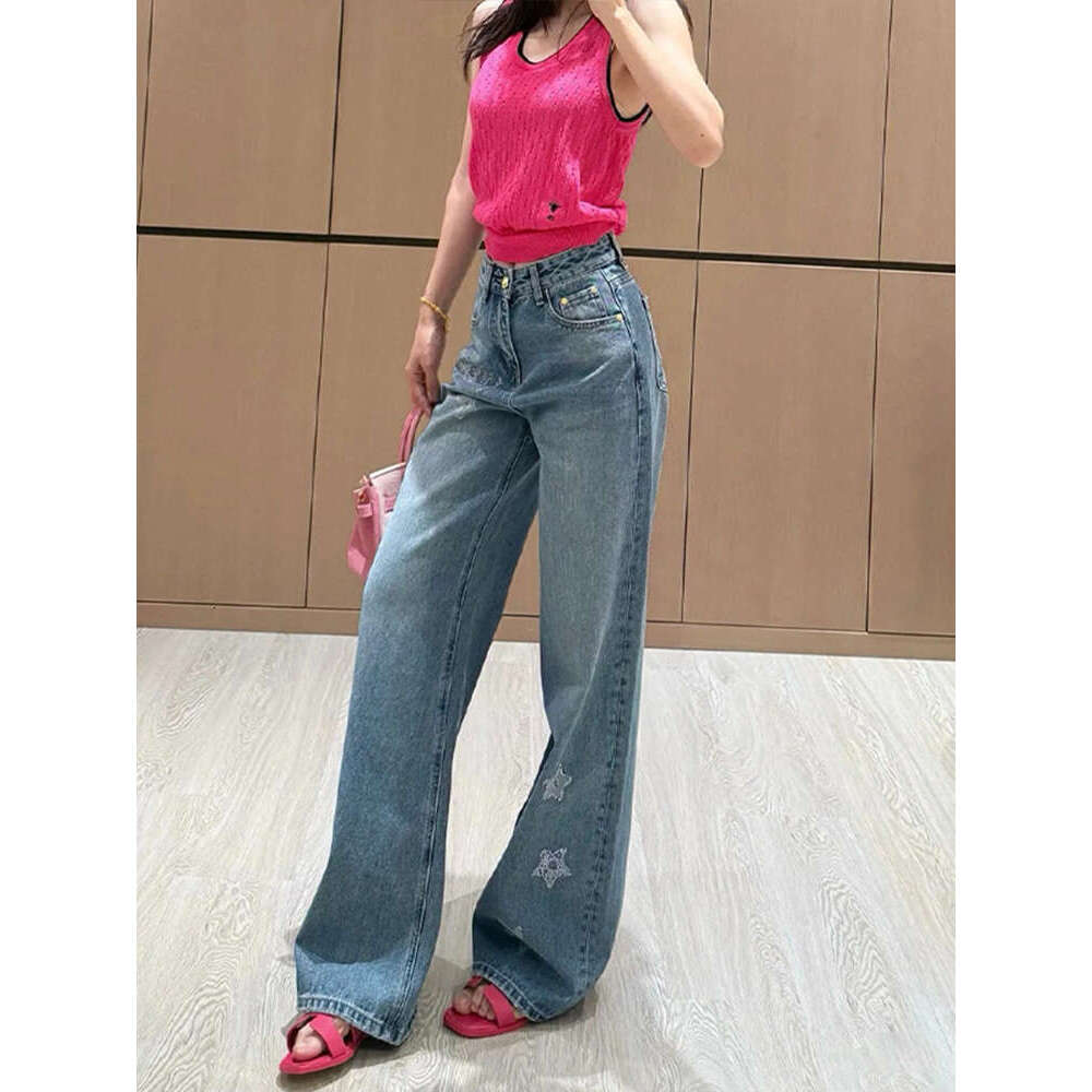 Women's jeans Women's Wear South Oil Ding Star Hot Diamond Jeans For Women In Early Spring 2025, New High Waist, Slim And Loose Straight Wid