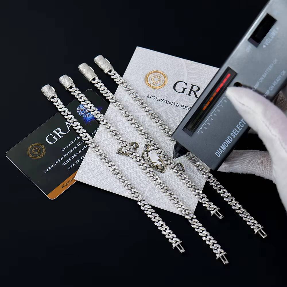 6MM Width Womens S925 Sterling Silver Bracelet Moissanite Fine Jewelry Wholesale Bracelets Bangles