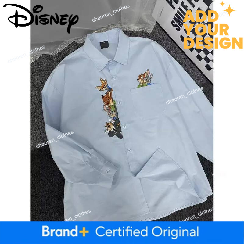 Disney Zootopia blue long sleeve shirt women's spring and autumn cute cartoon personality cardigan fashion simple top holiday gift