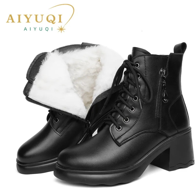 AIYUQI Womens Winter Boots Genuine Leather 2025 Natural Wool Warm Women Snow High Heel Large Size Ankle 251103