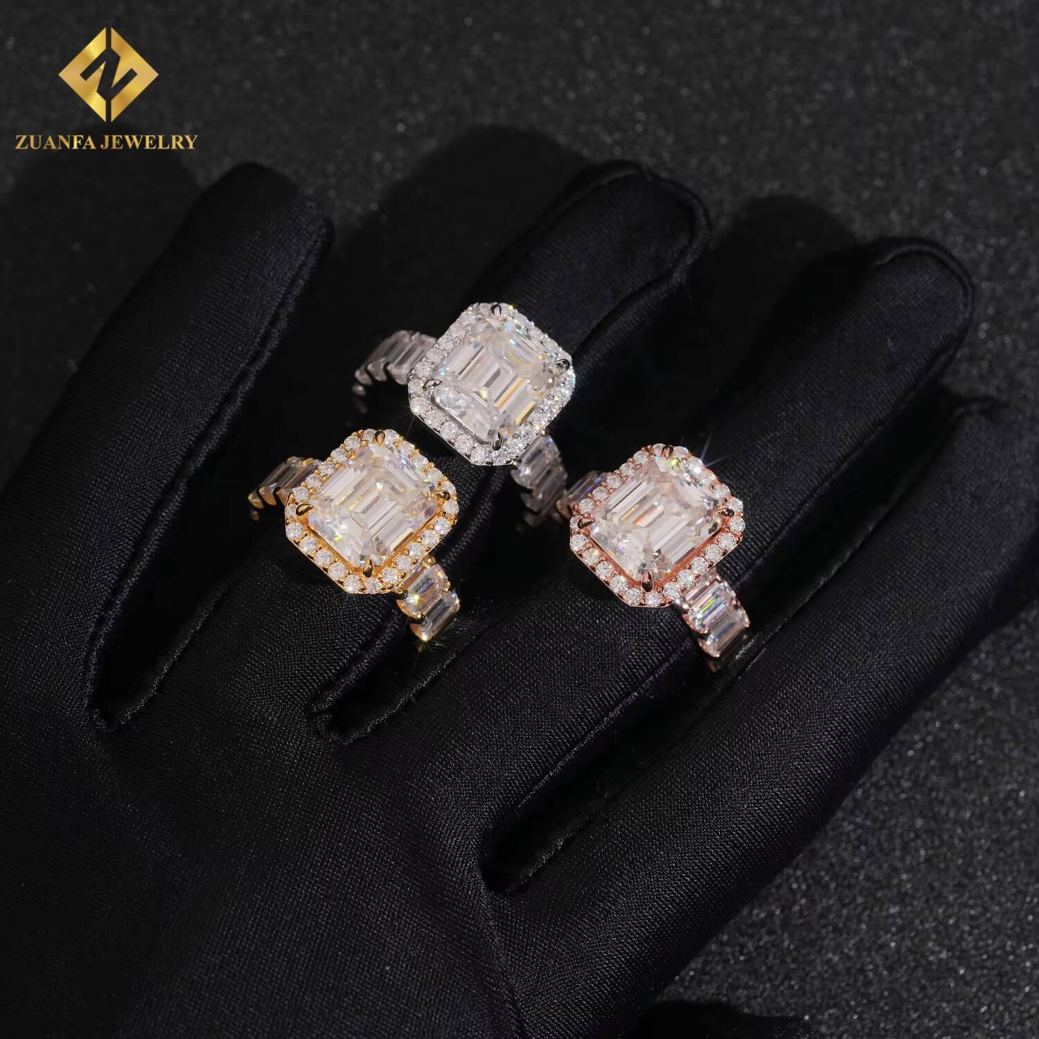 Rapper Jewelry Hip Hop Style Moissanite Ring 925 Sterling Silver Emerald Cut 14ct Men Diamond Ring GRA Certificate