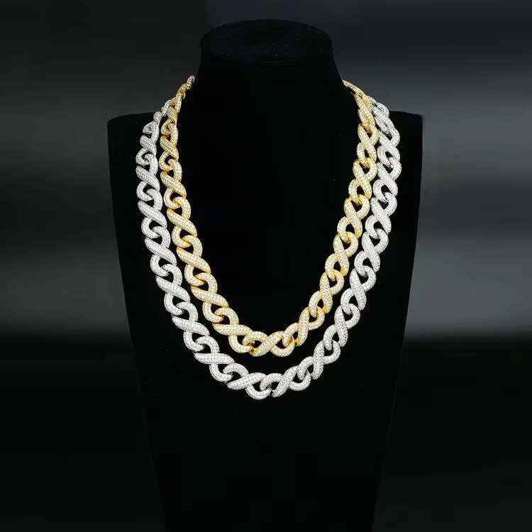 Cuban Link Chain 15mm 925 Sterling Silver Cuban Link Chain Gold Plated Iced Out VVS Diamond Moissanite Cuban Chain