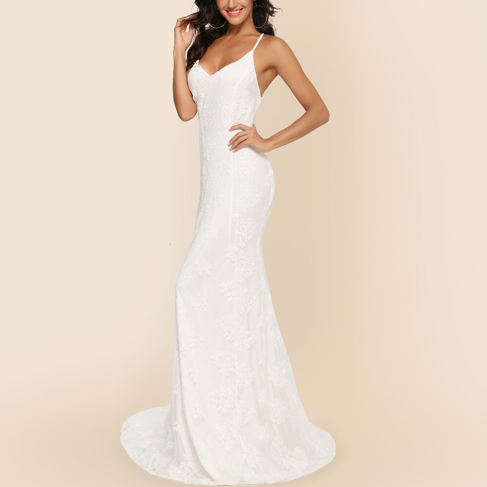 Women's Sexy Strap V-Neck Large Tail Wedding Dress