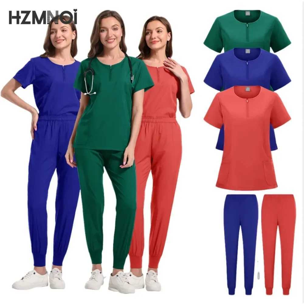 Nursing Uniform High Quty Solid Color Medical Doctor Workwear Pet Hospital Veterinary Non-sticky Hair Scrub Work Suit X250410