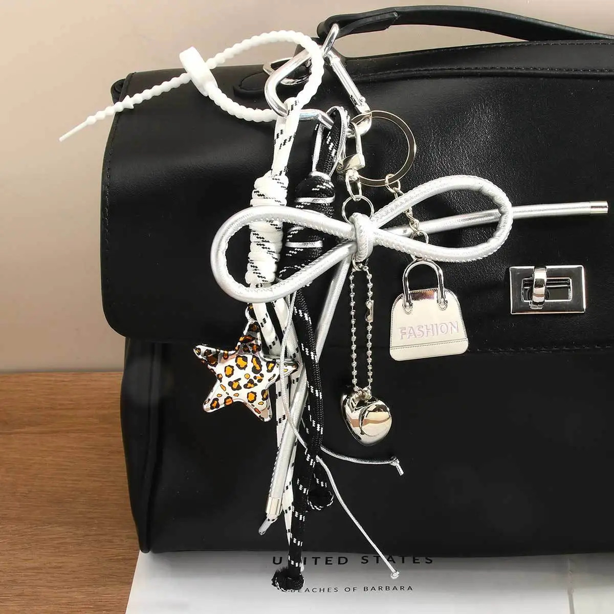 summer leather lemon flower Backpack pendant leopard print Little Bear rainbow decoration Key Chain 251110