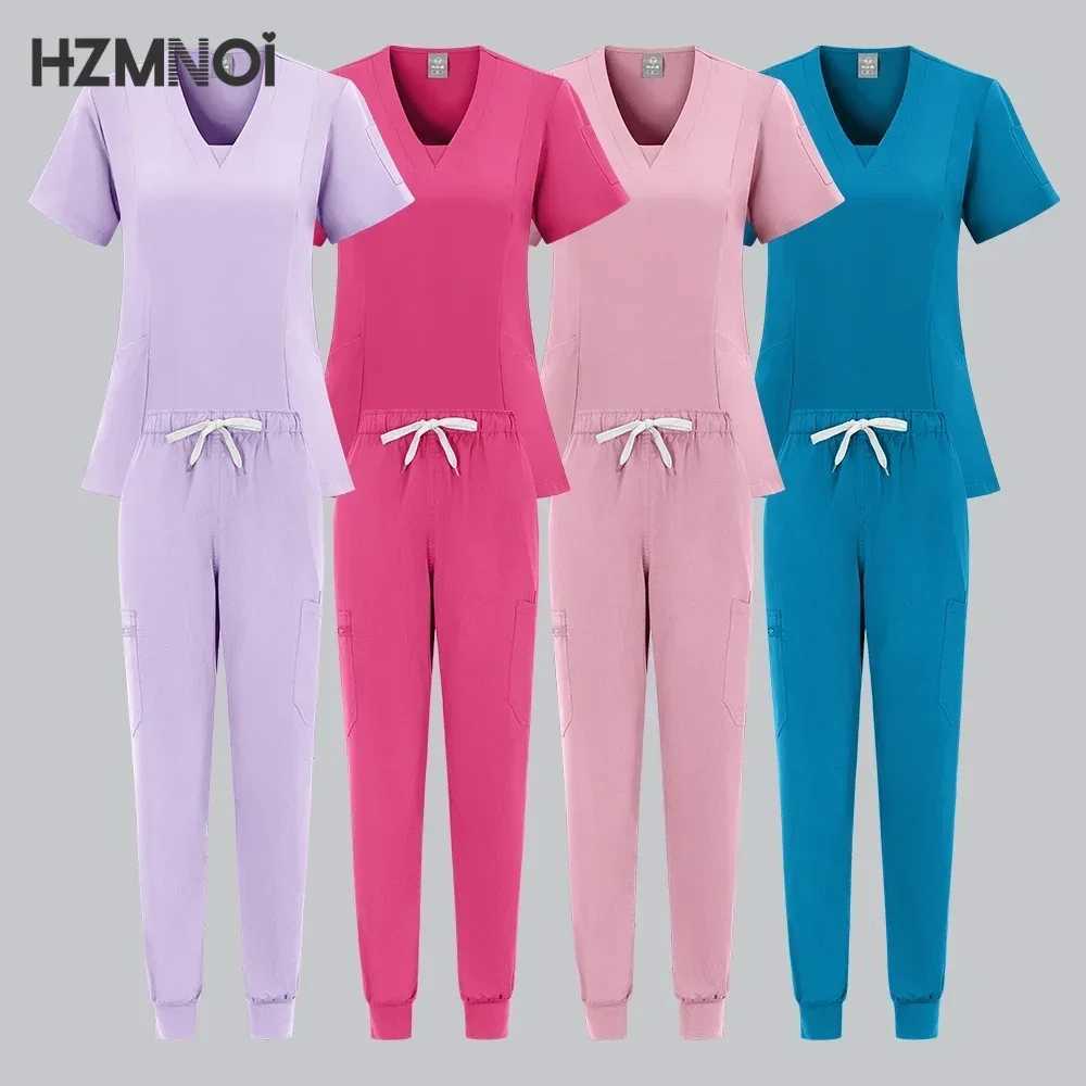 Woman Scrub Set Medical Nurse Surgical Uniforms Beauty Sn Workwear Clinical Scrubs Top + Pants Spa Doctor Nursing Tunic Suit X2504101