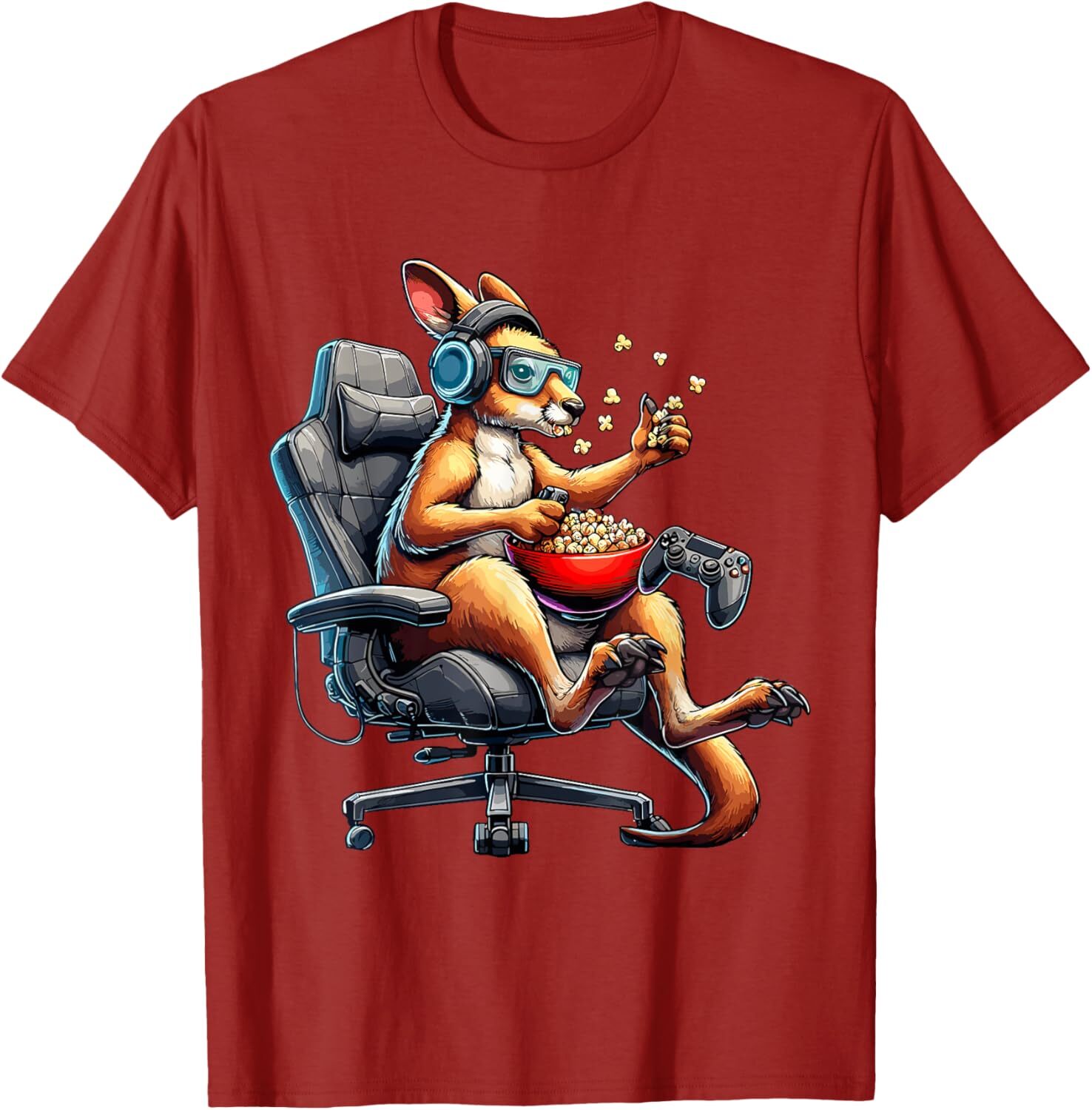 T shirt for Mens Kangaroo Popcorn Animal Gaming Controller Headset Gamer Graphic Tee Casual Tops Clothes Short sleeve cool