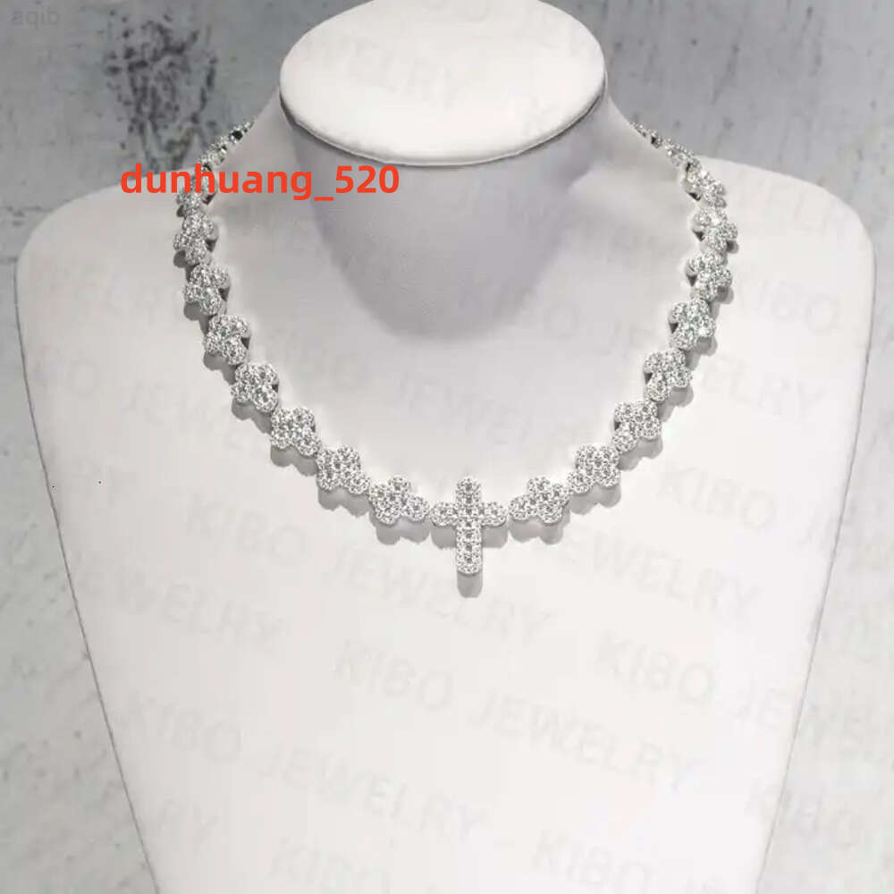 Cross Necklace Trendy Iced Out 925 Sterling Silver Round and Baguette Moissanite Chain Necklace for Men