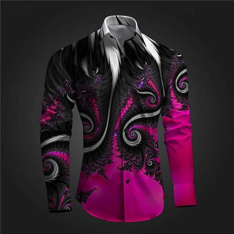 New 3D Printed Long Sleeve Shirts For Men Cloths Vintage Lapel Button Tops Casual High Quality Streetwear Shirt Male Clothes K251110