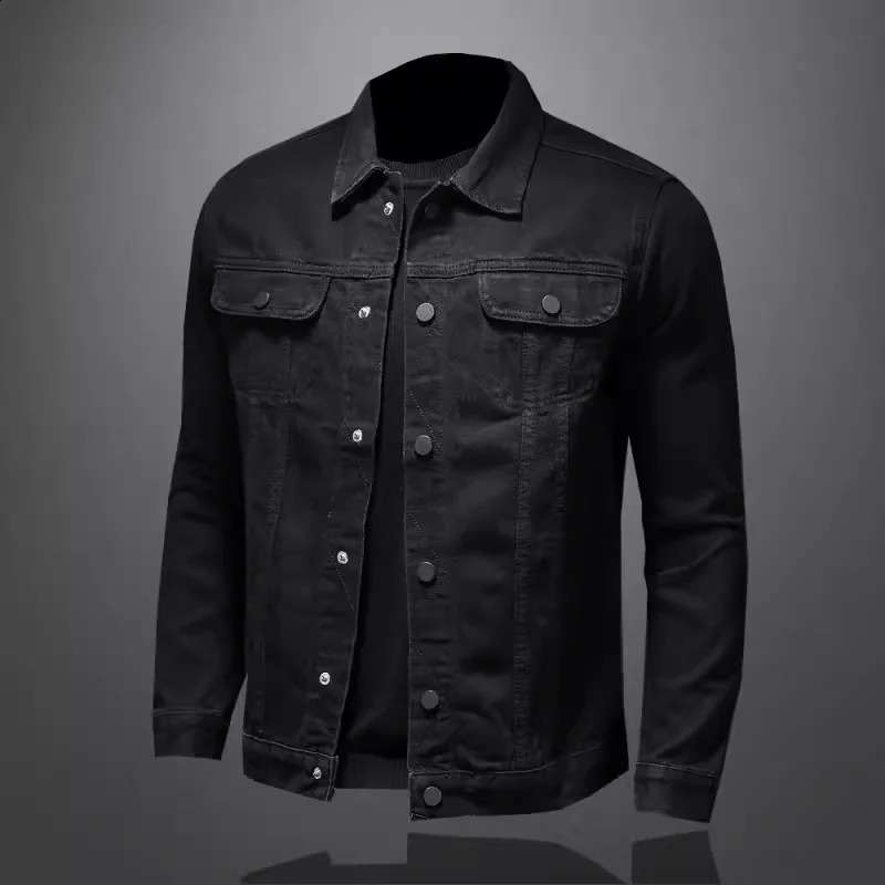 High quality fashionable handsome trend black button multi pocket solid color denim jacket mens 250401