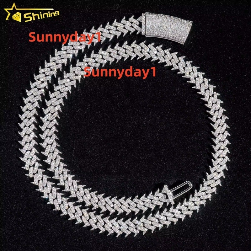 Pass Diamond Tester 925 Silver Hip Hop Jewelry Iced Out VVS Moissanite Diamond Spike Cuban Chain 10MM