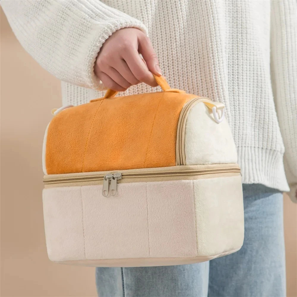 One shoulder bento lunch box toast bag portable insulated thick double-layer large capacity food hiking picnic bag 250410