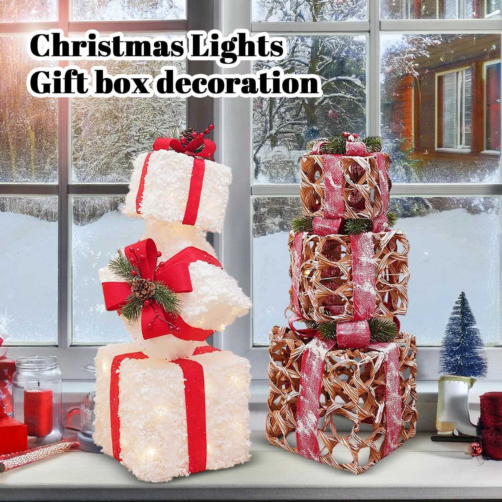 Christmas 3Pcs Christmas Lighted Gift Boxes With Led Light Up Decorations Present Boxes Set Battery Operated for Indoor Patio Garden Decor Y251111