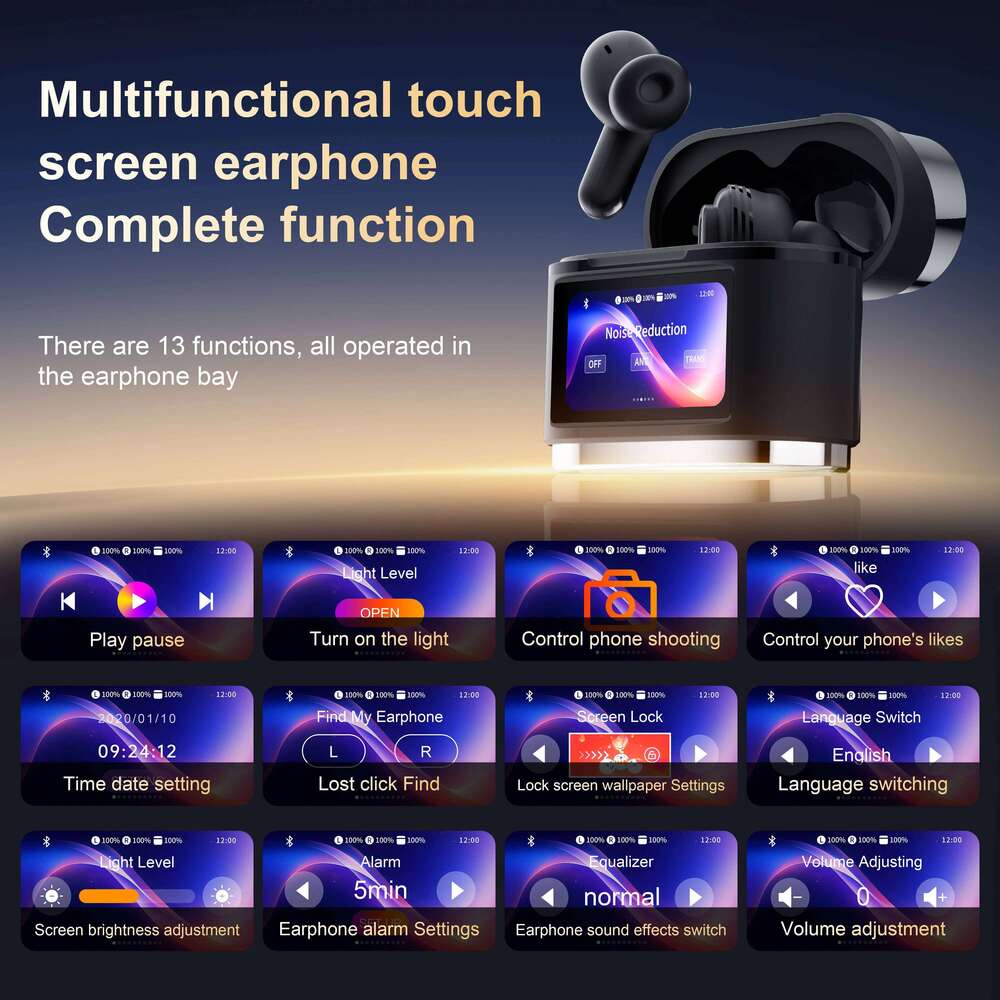 Smart Touch Screen Bluetooth Earbuds Wireless ANC ENC Active Noise Cancelling Headphones New