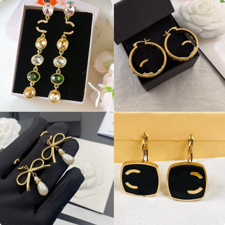 Women Designer Earrings Letter Stud Wedding Classical Jewerlry Gifts Crystal Eardrop Party Jewelry Accessories