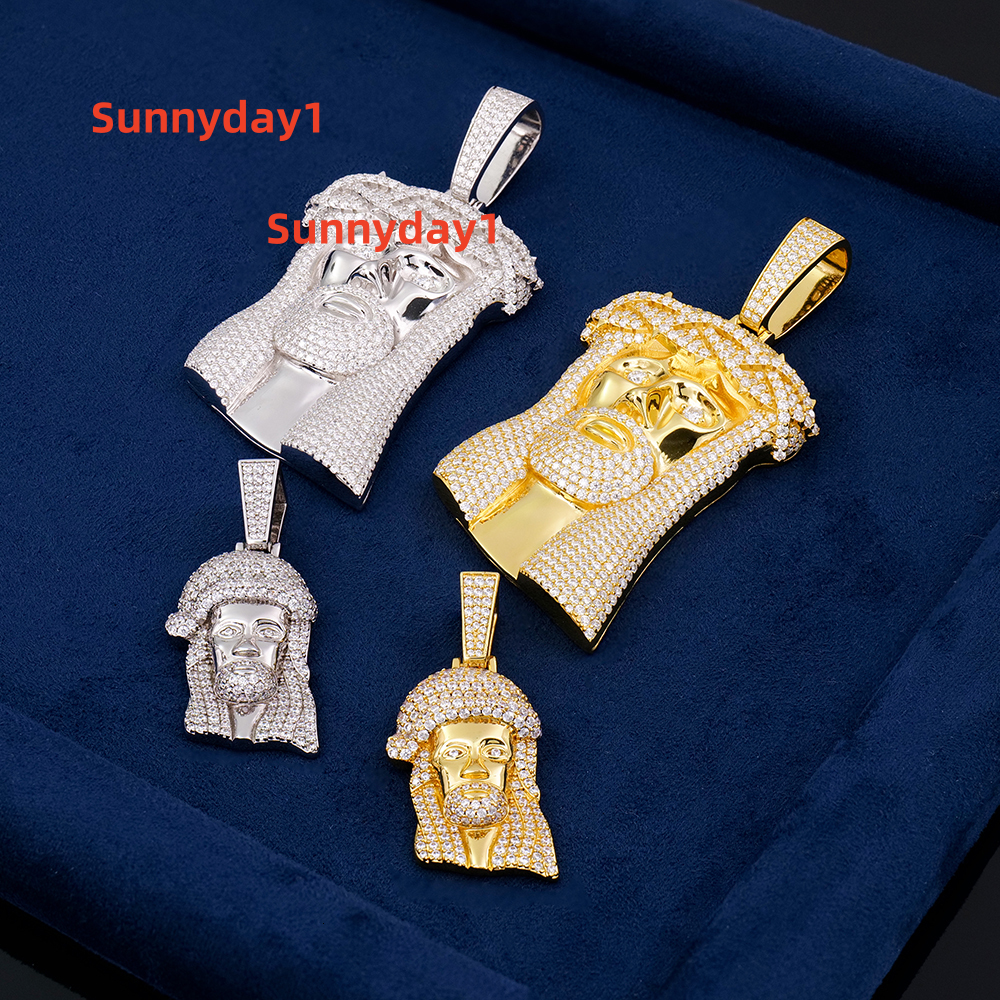 Mens 925 Sterling Silver Jesus Pendant Gold 18K Plated Featuring Ice Diamond Mossanite Moissanite Hip Hop Style Unique Face
