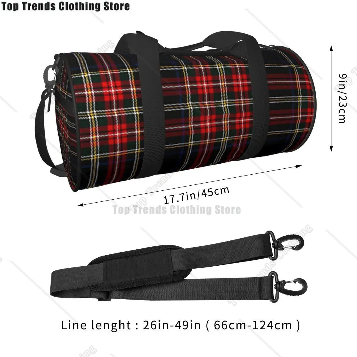 Black Modern Scottish Tartan Travel Bags Men Fitness Handbag Cylinder Shoulder Bag Women Large Travel Tote Luggage Bag 251110